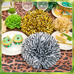 Jungle Safari Party Tissue Pompom Wild Animal Leopard Zebra Print Decor Sage Gre