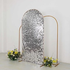 7 ft SILVER Big Payette Sequin Fitted Round Top Wedding Arch STAND COVER Party