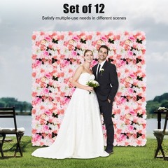 12 Pcs Artificial Flower Wall Panel Rose Dahlia Leaves Wedding Backdrop Stage