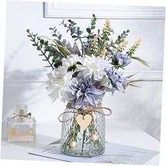 Fake Flowers Artificial Blue Flowers with Vase, Table White and Blue