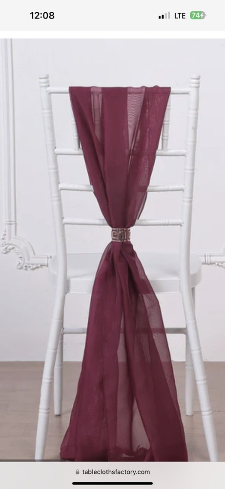 Burgundy Chiffon Chair Sash/Cover 22” x 78” (65 Count) 10 New & 55 Gently Used