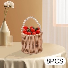 8Pcs Handmade Wicker Flower Baskets Natural Wood Color For Wedding Party Decor