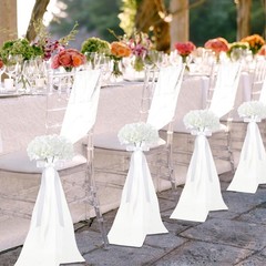 24 Set Wedding Chair Decorations – Chiffon Sashes with Ribbon Bows & Floral Aisl