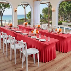 6 Pack Red Spandex Tablecloth 6ft with Skirt,Wrinkle Free High Stretch Fitted…