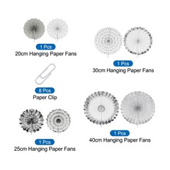 Hanging Paper Fans Party Set 8Pcs Decoration for Birthday(Silver White)