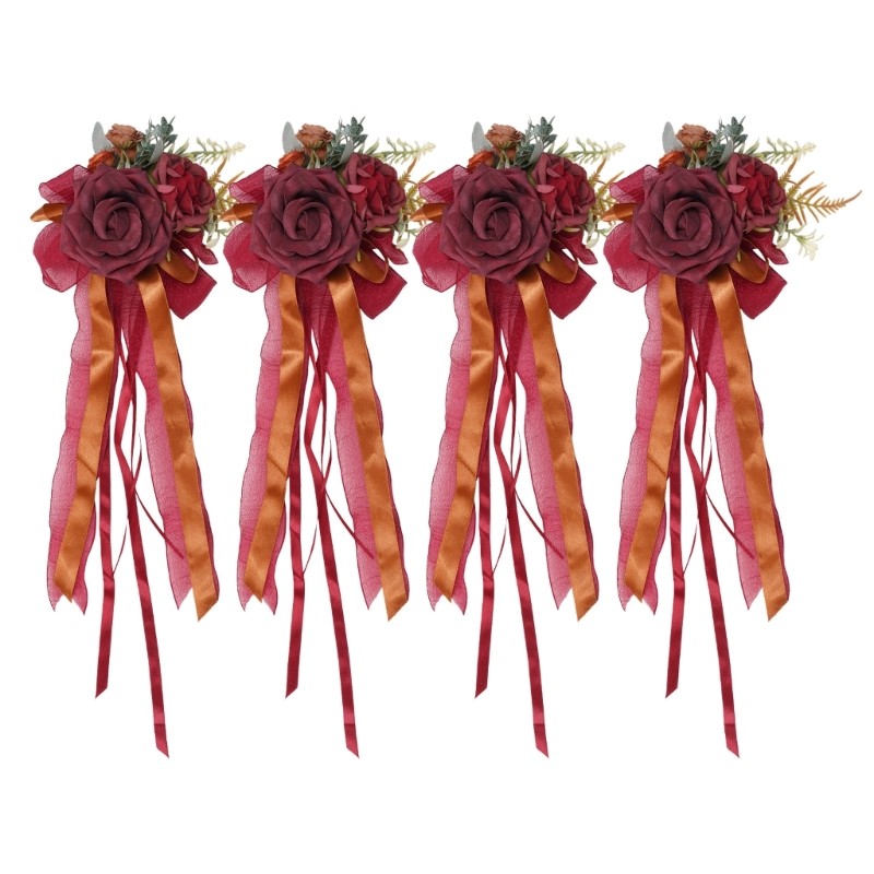 4Pcs Luxurious Simulation Rose Bowknot Car Decoration for Wedding Celebration