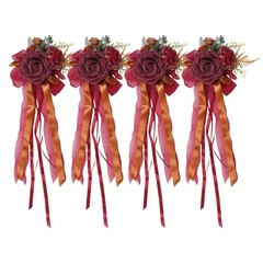 4Pcs Luxurious Simulation Rose Bowknot Car Decoration for Wedding Celebration