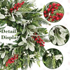 22″ Realistic Christmas Wreath with Red Berries, Winter Eucalyptus Artificial…
