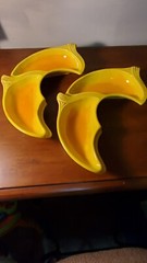 Decor Vintage Chip Trays No Dip Bowl Unmarked Pottery Glazed Yellow Orange