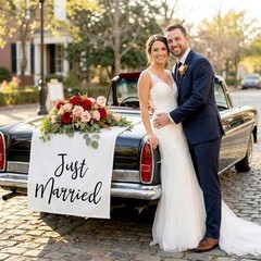 Just Married Wedding Car Banner Linen Sign Decorations 24×60 In Wedding Decor