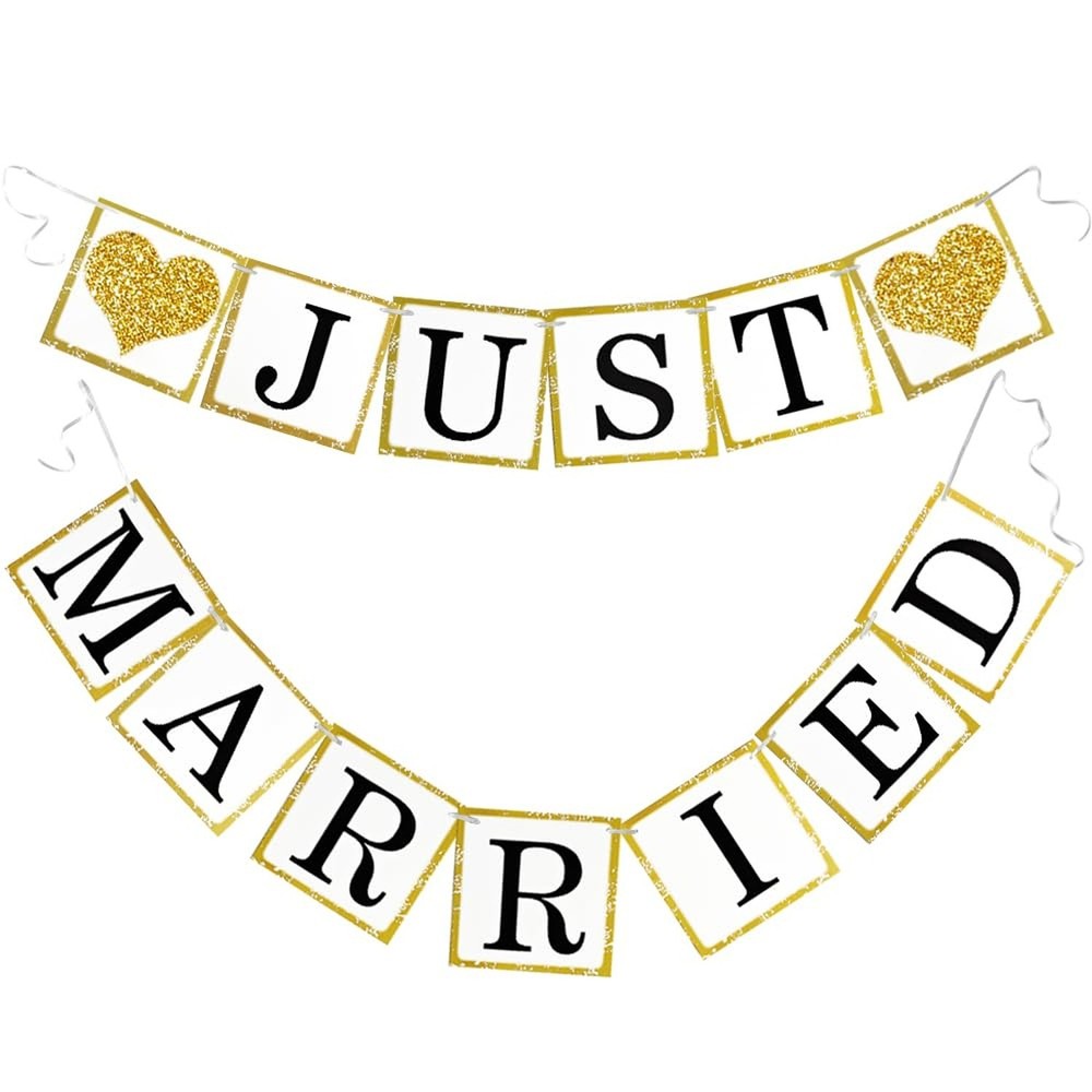 Wedding Banner Decorations Just Married Paper Wedding Garland Supplies Propos…