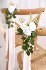Set of 10 White Pew Flowers for Wedding Aisle Decorations with Ribbons