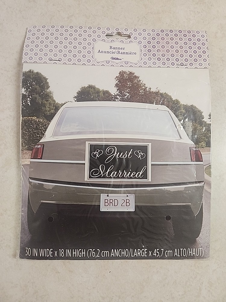 “‘Just Married” Banner – Vehicle, Wall Anywhere 30″x 18″ New/Sealed SHIPS FREE