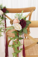 Burgundy Pew Flowers Set of 10 with Eucalyptus for Wedding Aisle Decor