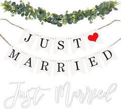 Just Married Car Decorations, Just Married Sign Banner Car Decorations Fit for