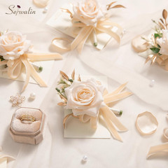 6 Pcs Champagne Boutonniere for Men Wedding, Groom and Best Man Boutonniere with