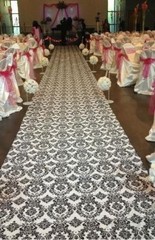 75ft Flocking Damask Taffeta Wedding Aisle Runner Black White Flocked 3D Fabric