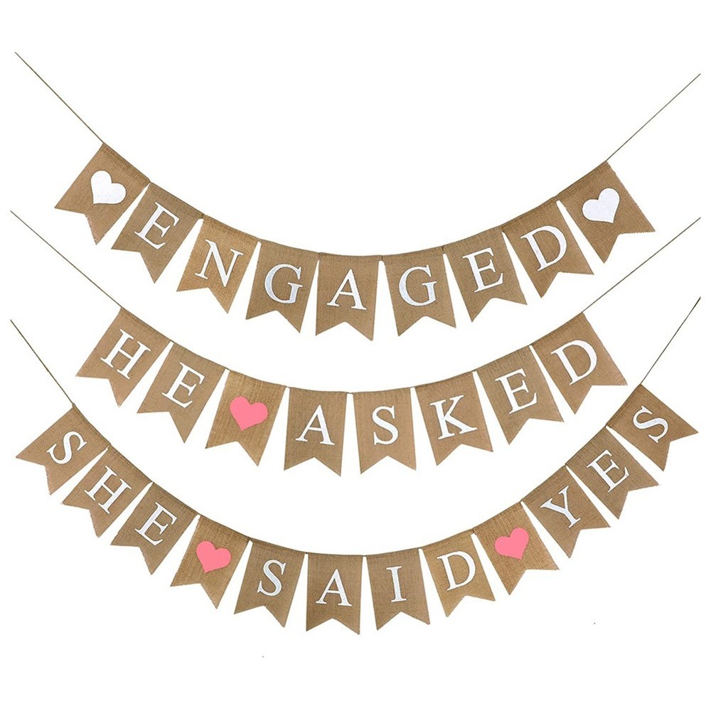 3pcs Fiancé Burlap Banner He Asked She Said Yes Banner Rustic 2520