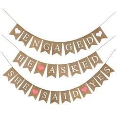 3pcs Fiancé Burlap Banner He Asked She Said Yes Banner Rustic 2520
