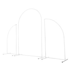 Wedding Arch White Frame with Beige Fabric Cover Triple Archway for Ceremony