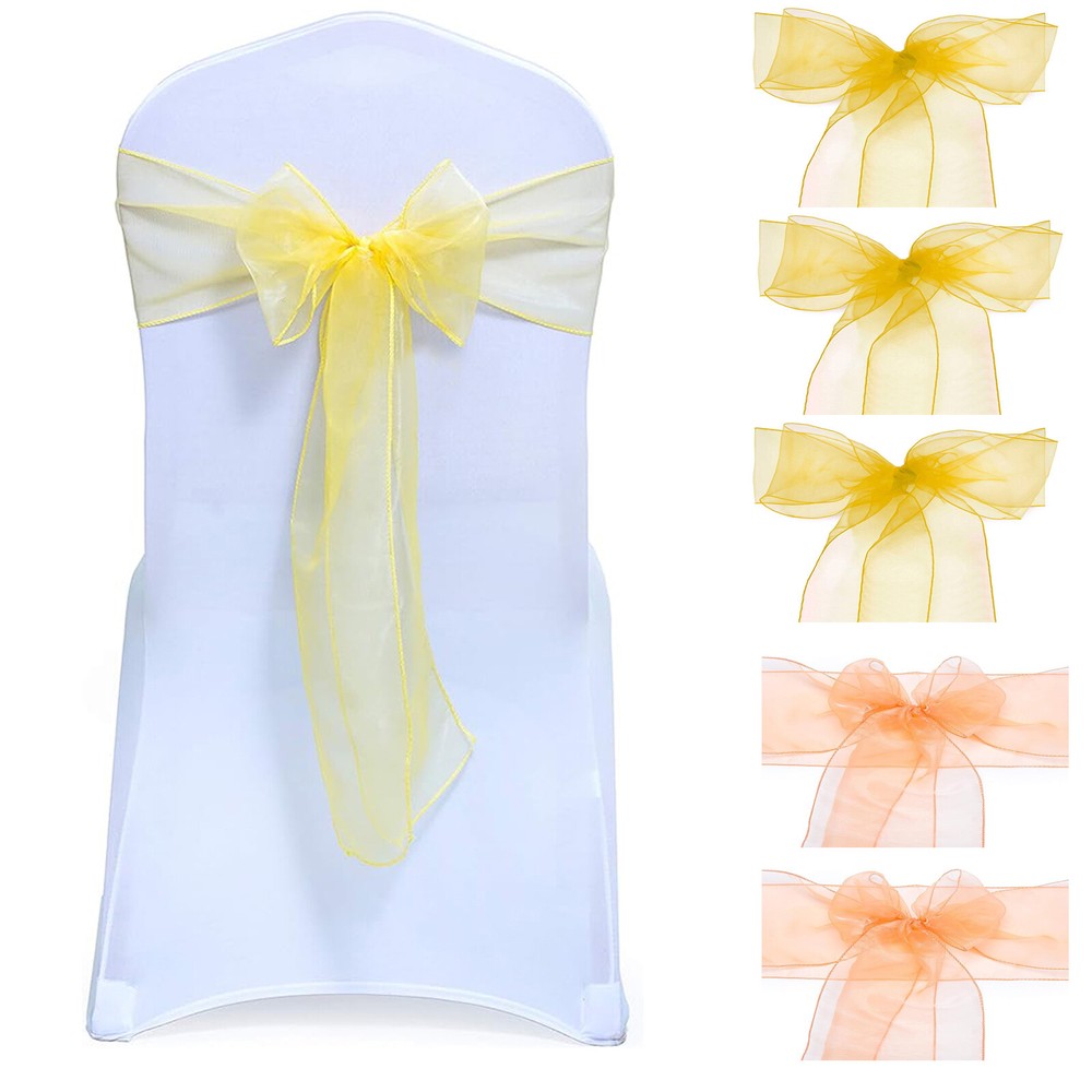 10/20/50/100 Pcs Organza Chair Cover Sash Bow Wedding Party Venue Decoration