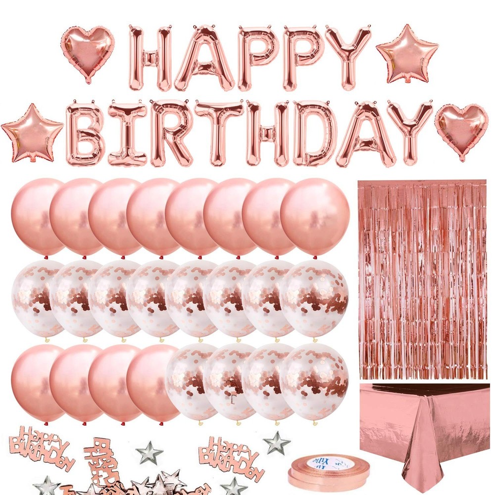 MOVINPE Rose Gold Birthday Party Decoration, Happy Birthday Banner, Rose Gold…