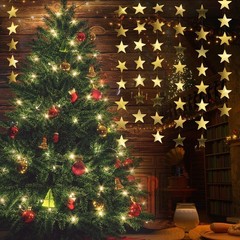 Star Garland, Gold Star Garland Banner, 10PCS 132 Feet Double Side Star Hangi…