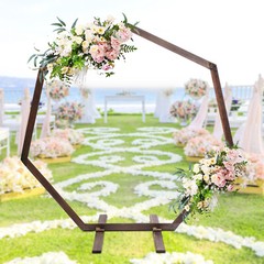 Heptagonal Wooden Wedding Arch Flower Frame Backdrop Stand Venue Arbor Birthday