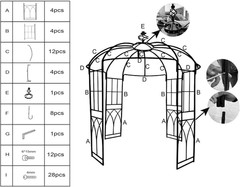 9Ft Metal Birdcage Garden Arbor – Heavy Duty Steel Pergola Pavilion with 8 Groun