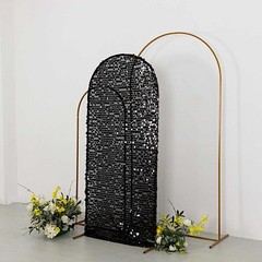 6 ft BLACK Big Payette Sequin Fitted Round Top Wedding Arch STAND COVER Party