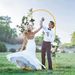 6.6FT Gold Metal Wedding Arch Backdrop Stand Balloon Frame Party Decor 2PC