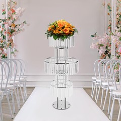 5 Tier Silver Electroplated Iron Acrylic Crystal Flower Stand 110cm Freestanding