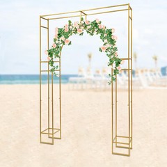 7.9ft Gold Wedding Arch Backdrop Stand, Square Arch Double Metal Balloon Arch