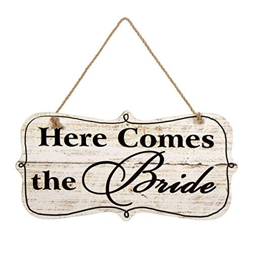 Darice 5915-070 Here Comes the Bride Sign with Jute Hanger, MDF, 18.75 X 9.5″, 1