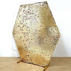 8 ft GOLD Big Payette Sequin Hexagon Backdrop STAND COVER Party Decorations