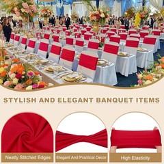 100 Pcs Spandex Chair Sashes Bows with Slider Buckle, Wine Red
