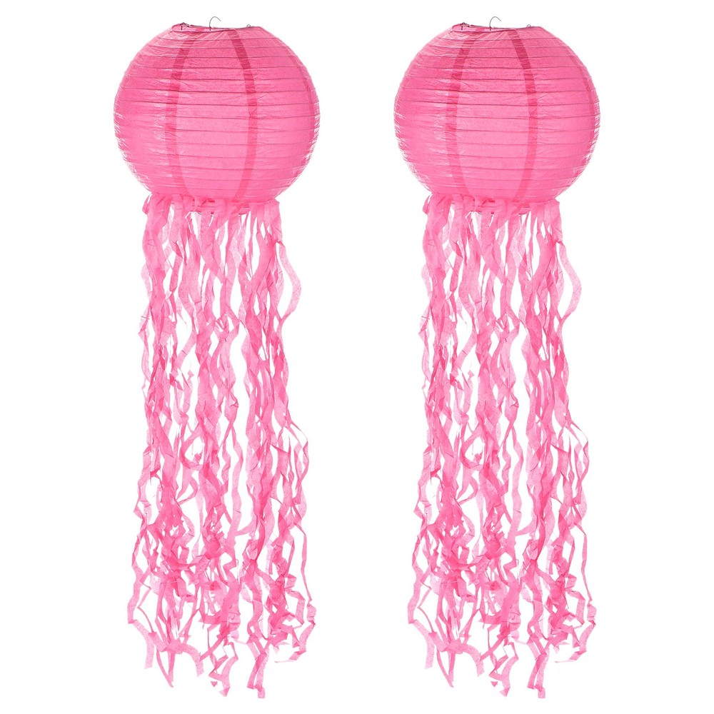 2Pcs 31x10in Jellyfish Paper Lantern, Rose Red