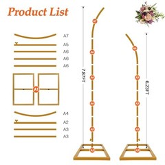 YIJXPOIN Flower Arch Stand Kit for Wedding, 8FT & 6.2FT Metal Half Gold