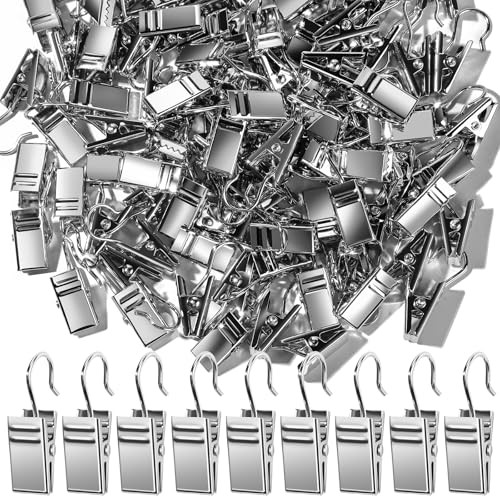 100 PCS Small Curtain Hooks Curtain Clips Bag Clips, Stainless Steel Silver