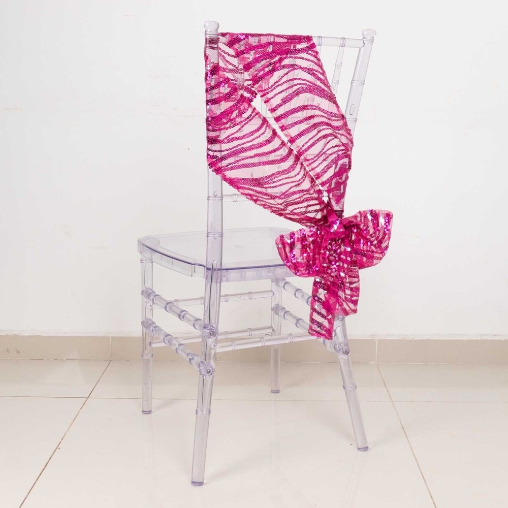 5 FUCHSIA SILVERD Wave Mesh Embroidered Sequins CHAIR SASHES Party Events