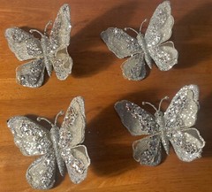 4 Champagne Butterfly Clips Blush Large 6″ Wedding Decorations Sparkly Glitter