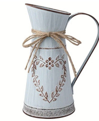 Rustic Galvanized Metal Pitcher Vase Chic Farmhouse Decor Blue Gray w/Heart