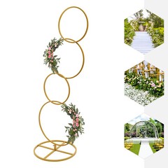 5.02ft High Metal Square Pillar Flower Stand, Gold Arch Stand With 4-tier