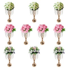 Gold 10Pcs Crystal Acrylic Flower Stands Vases 21.7in Wedding Centerpieces Decor
