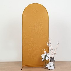 5 ft GOLD Matte Fitted Spandex Round Top Arch Backdrop STAND COVER Party
