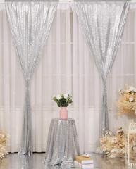 Sequin Backdrop, 2 Pcs Silver 2Ftx8Ft Curtains for Party, Wedding, Event, Photog