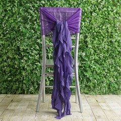 Purple Premium CHAIR COVER with Curly Chiffon Ruffled SASHES Party Decorations