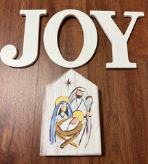 Joy Handmade Wooden Hanging Letters And Christmas Nativity Block Decor