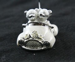 6 Wedding Table Bomboniere Name Place Card Holder Stand Silver Bears in Car