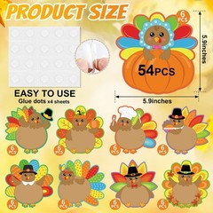 54 Pcs Thanksgiving Turkey Cut-Outs Double Printed Fall Paper Decor for Thank…